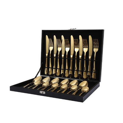 24PCS Tableware Flatware Set Non-fading Cutlery Sets 18/10 Stainless Steel  Box