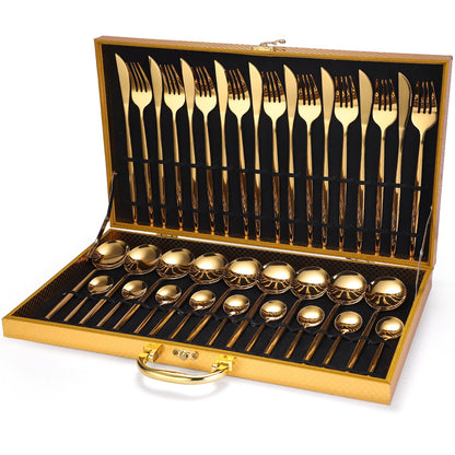 24pcs Gold Dinnerware Set Stainless Steel Gift Box
