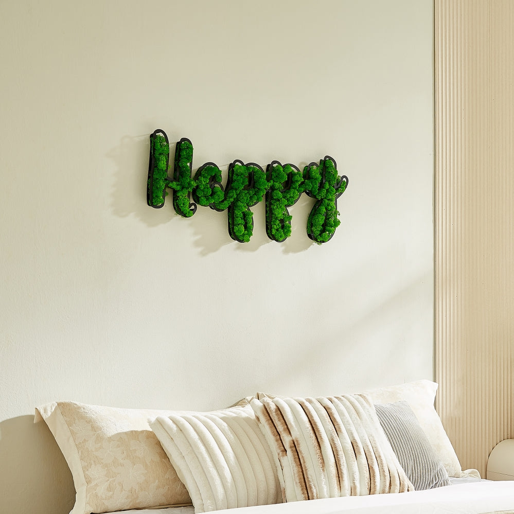 happy letter art moss wall decor