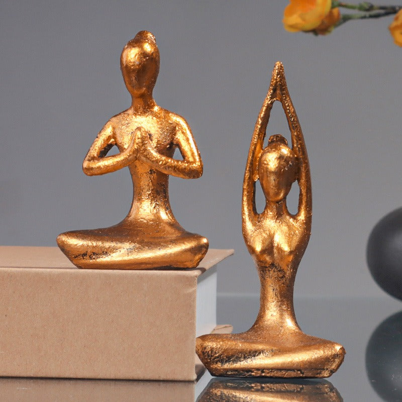 retro girls yoga gym figure gold resin ornament