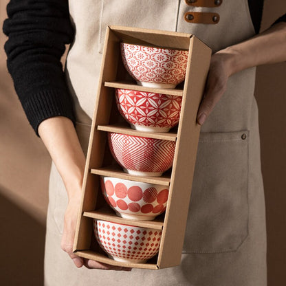 5pcs Japanese Ceramic Cereal Rice Bowls Set