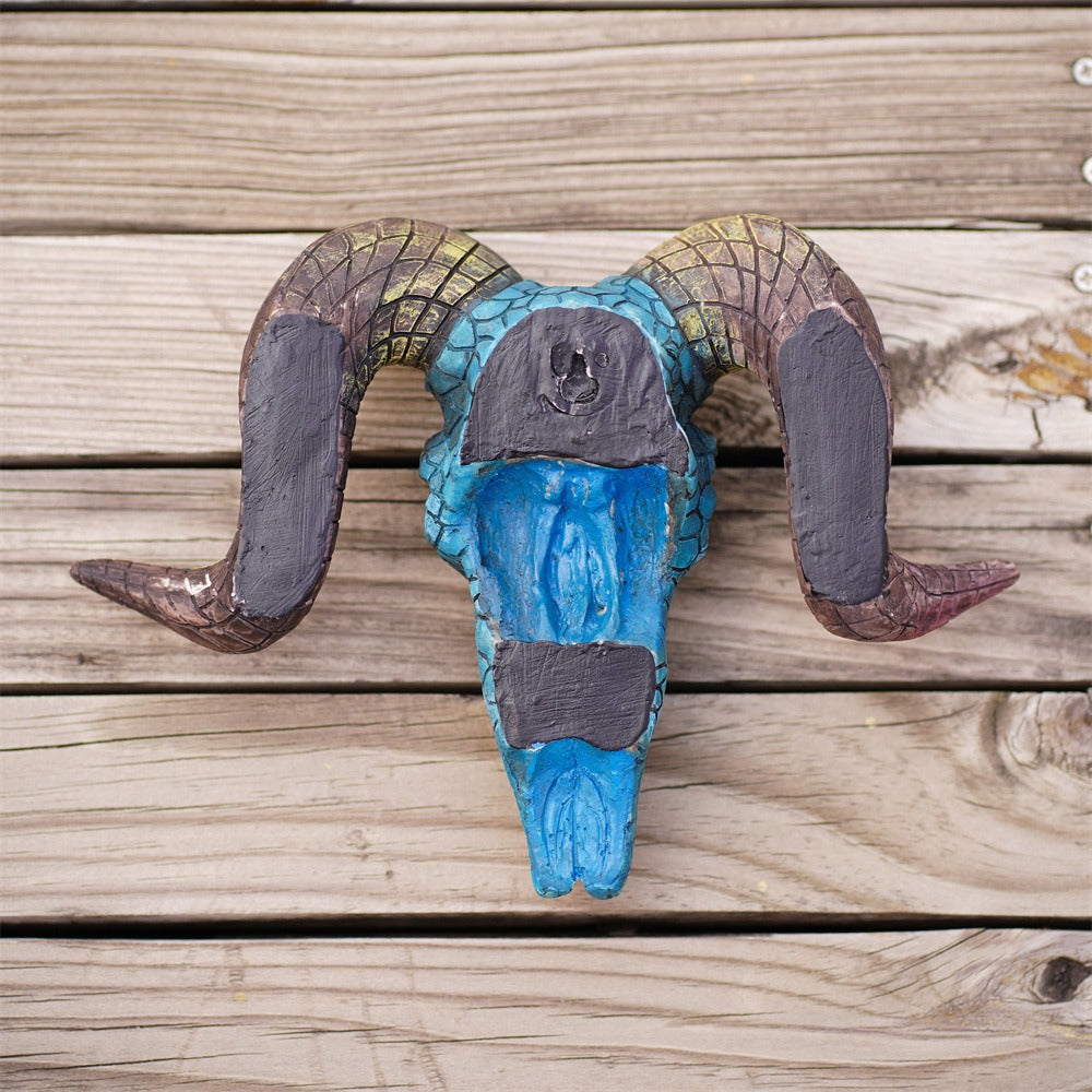 retro three-dimensional turquoise blue sheep head wall hanging ornament