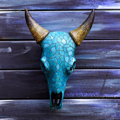pointed cow head bone wall ornament