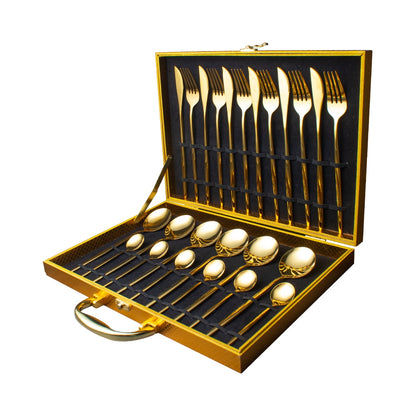 24pcs Gold Dinnerware Set Stainless Steel Gift Box