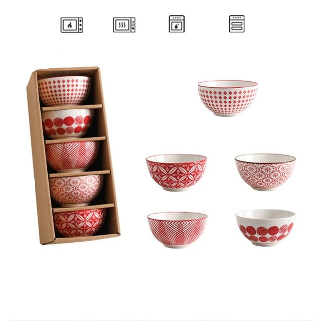 5pcs japanese ceramic cereal rice bowls set