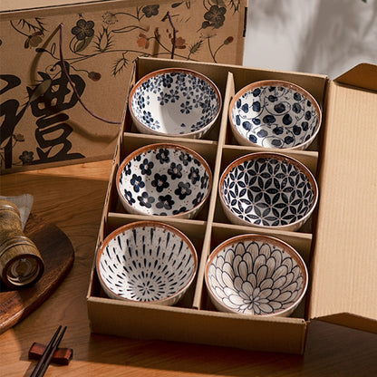 Gift Box Japanese Ceramic Cereal Rice Bowls Set of 6