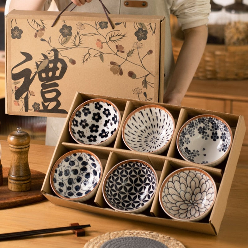 gift box japanese ceramic cereal rice bowls set of 6