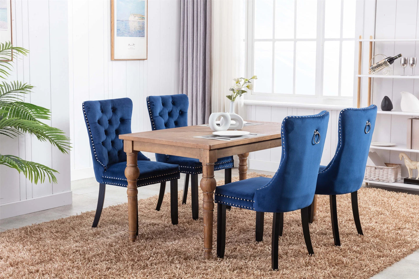 nikki collection modern high-end tufted dining chairs 2-pcs set, blue