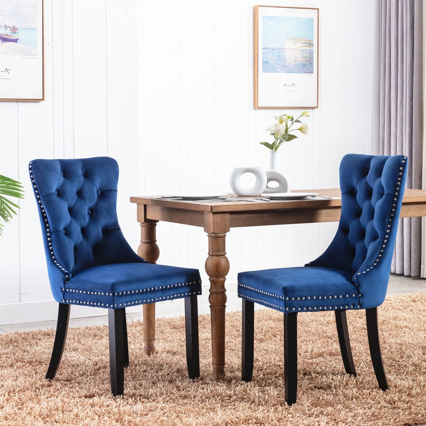nikki collection modern high-end tufted dining chairs 2-pcs set, blue