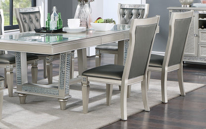 Leaf Silver Hue Glass Top Dining Table