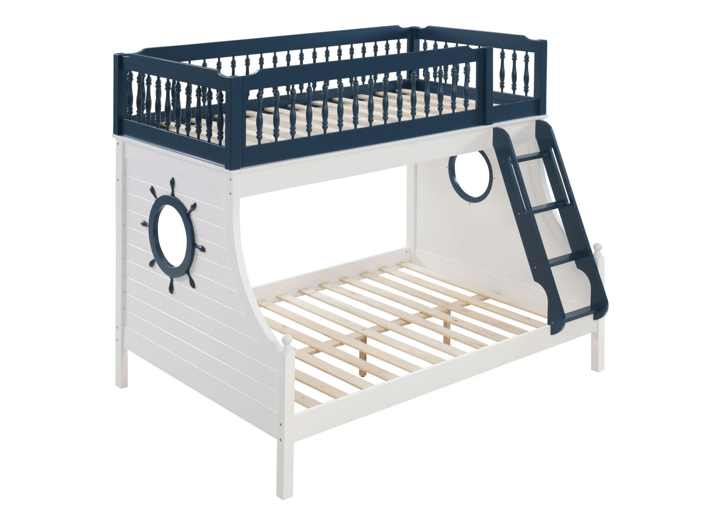 acme farah twin/full bunk bed, navy blue & white finish