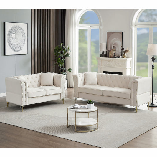 3-seater + 2-seater Combination Sofa Tufted with 4 Pillows