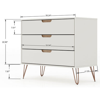 Manhattan Comfort Rockefeller Mid-Century- Modern Dresser with 3-Drawers in