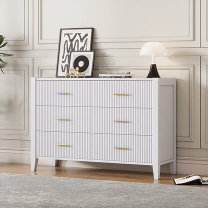 6 Drawer Dresser with Metal Handle for Bedroom, White