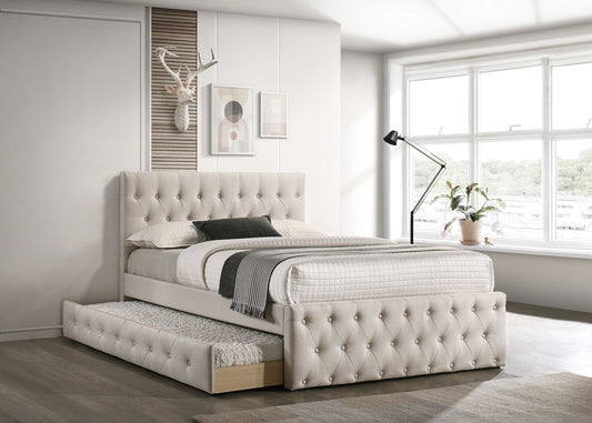 Burlap Upholstered Tufted Bed with Storage