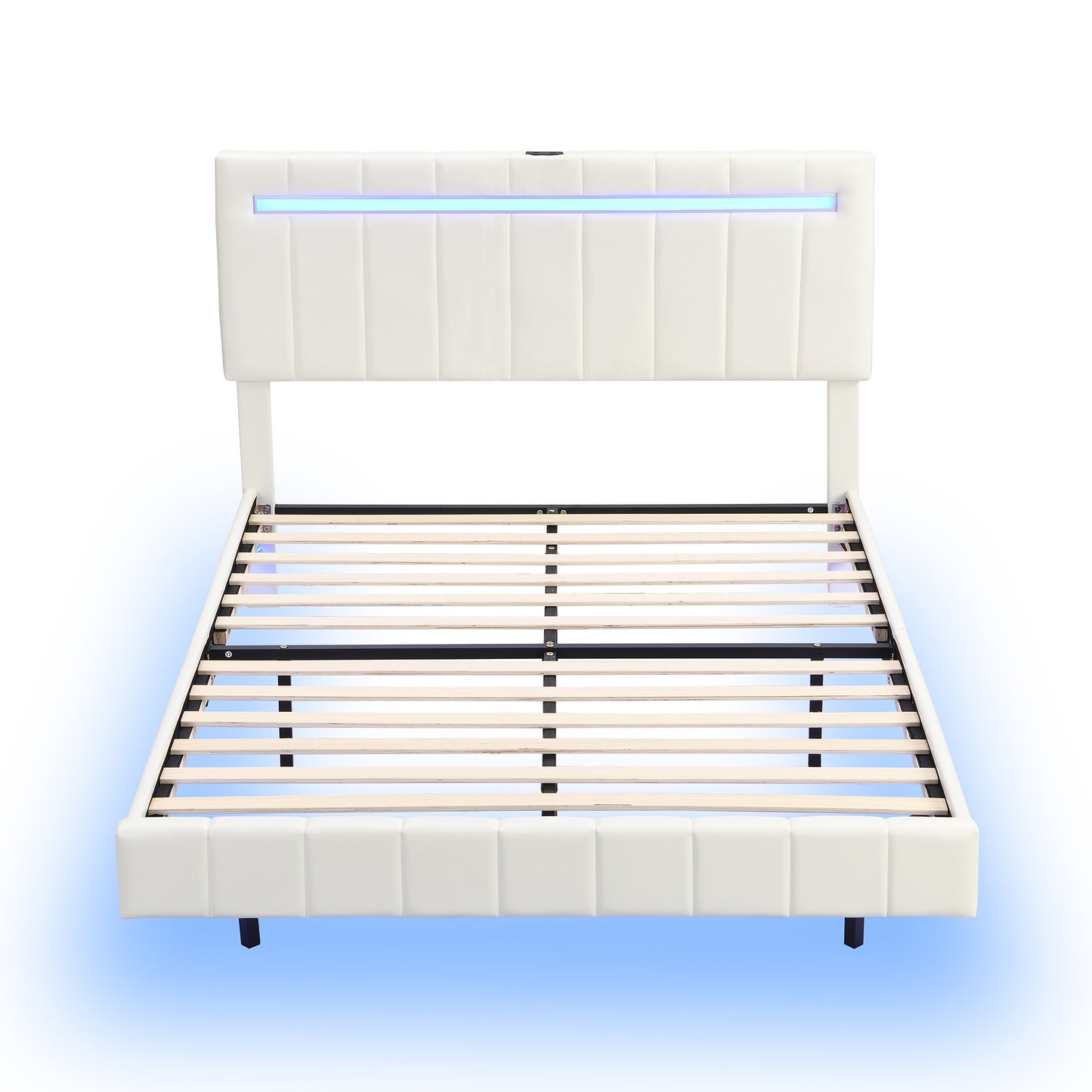 floating bed frame with led lights and usb charging
