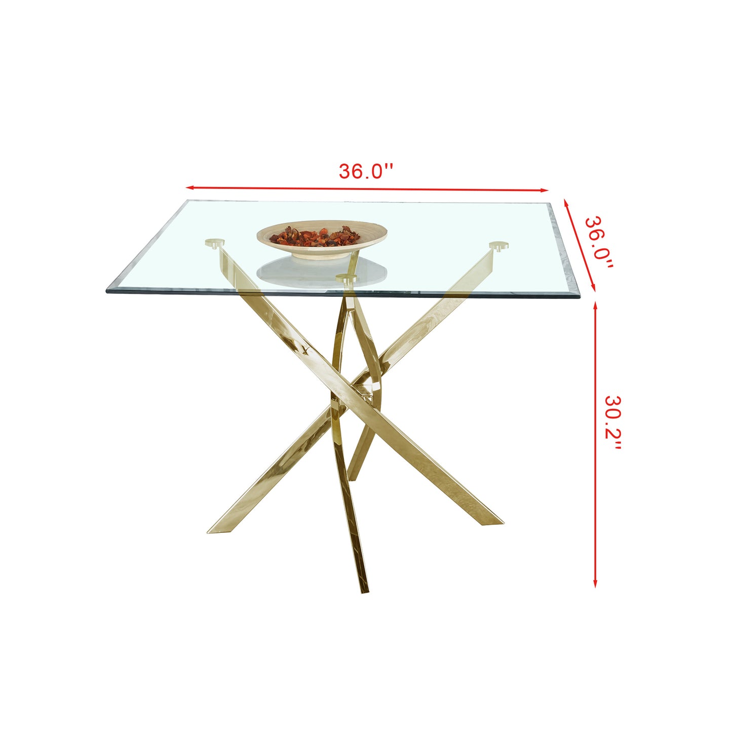 square clear dining tempered glass table with gold finish stainless steel legs