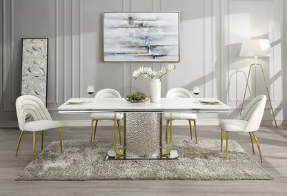 ACME Fadri Dining Table, Engineering Marble, Mirrored Silver & Gold Finish