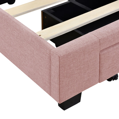 Amber Storage Bed Linen Upholstered Platform Bed with 3 Drawers (Pink)