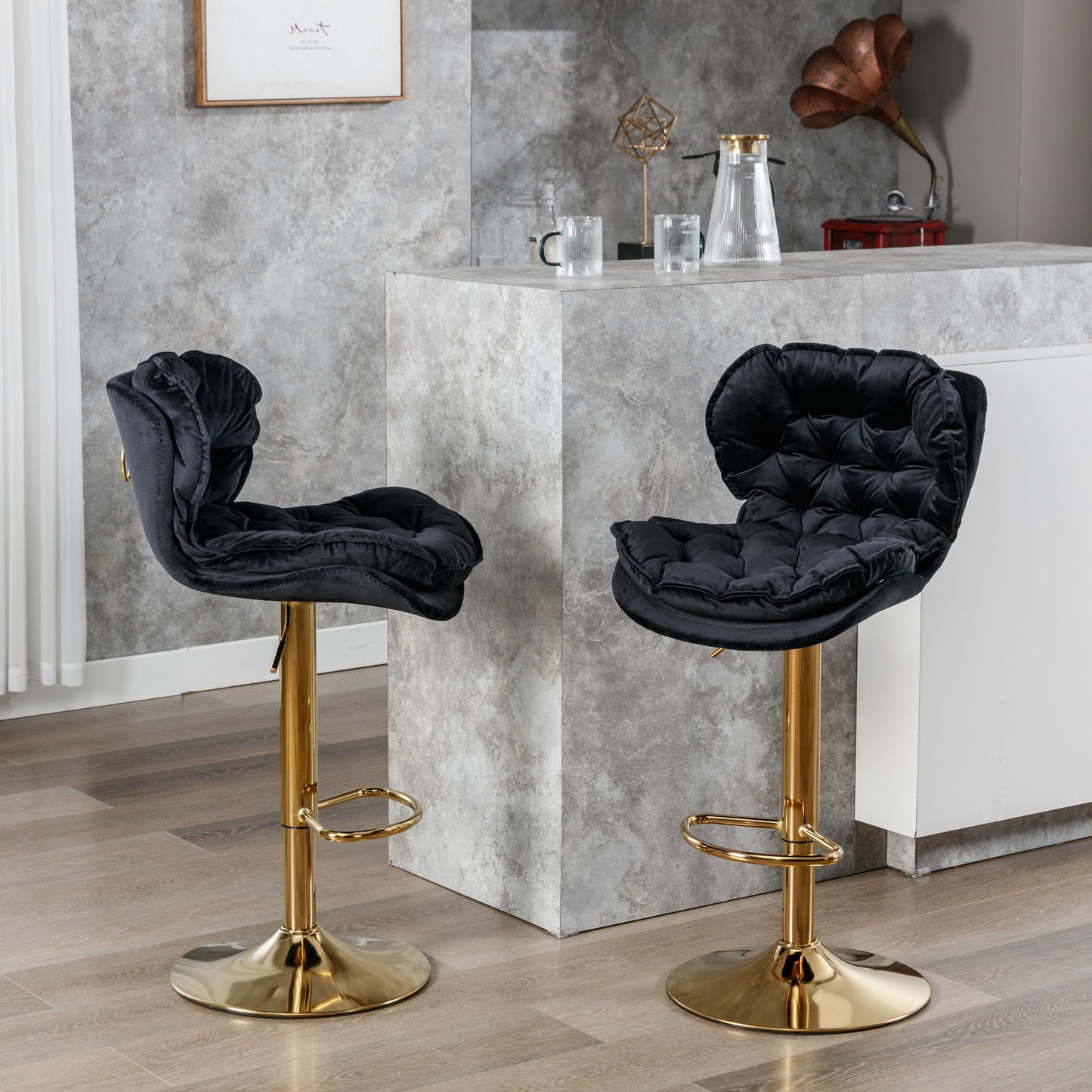 swivel bar stools set of 2, velvet black