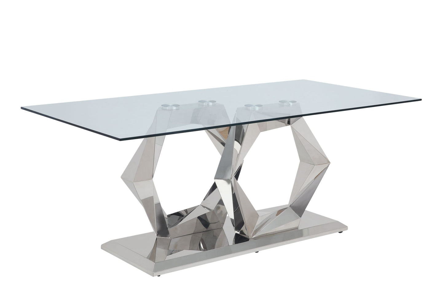 acme gianna dining table, clear glass & stainless steel