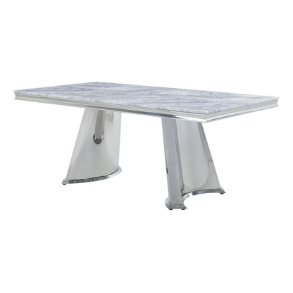 ACME Destry Dining Table, Faux Marble Top & Mirrored Silver Finish