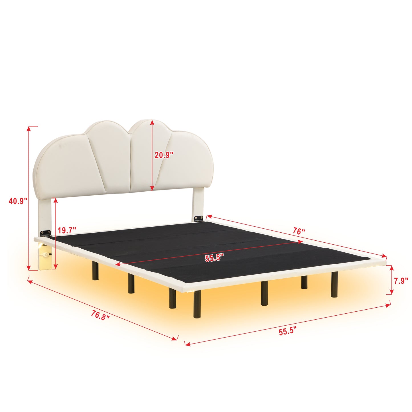 upholstery led floating bed with pu leather headboard