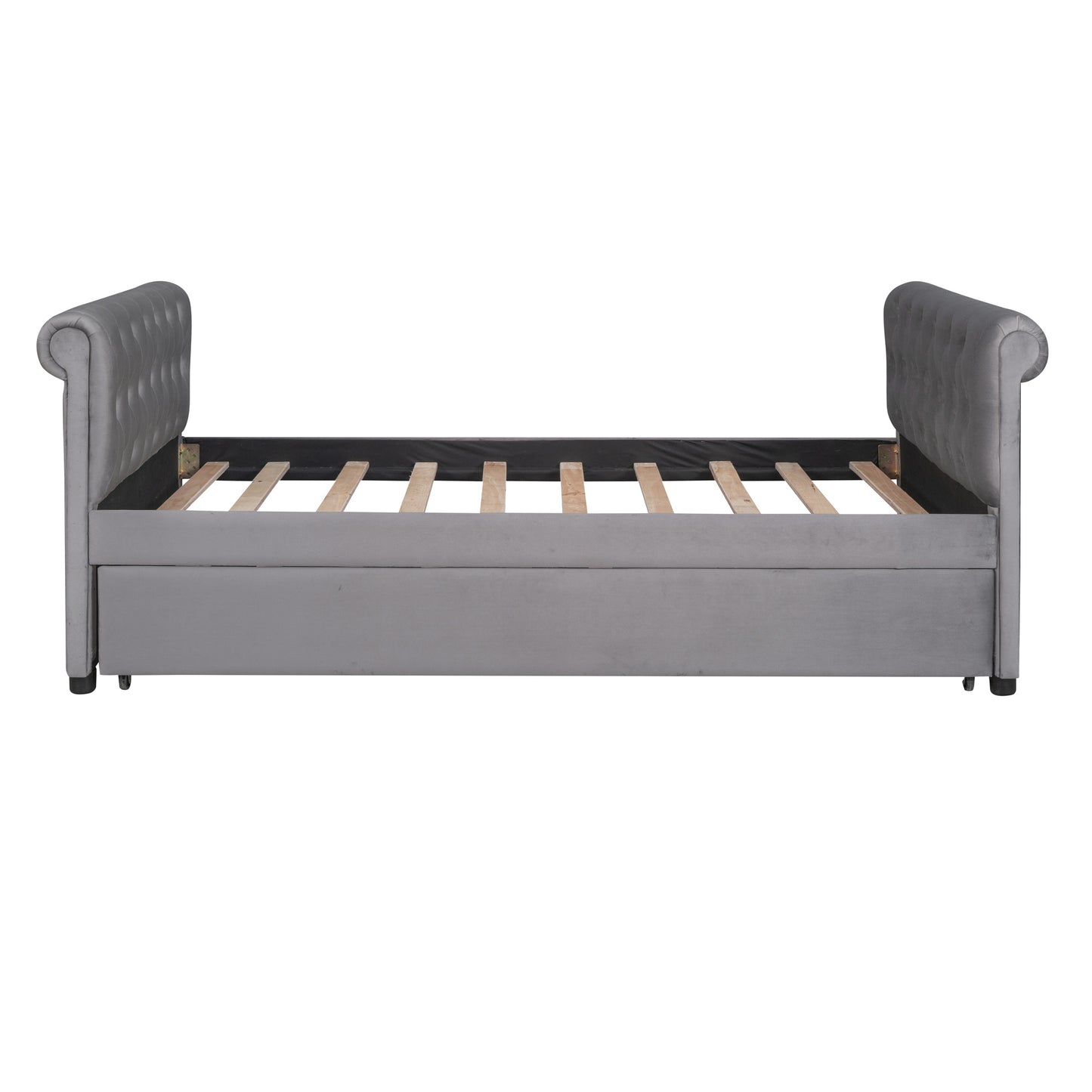 sara upholstered bed with trundle, gray