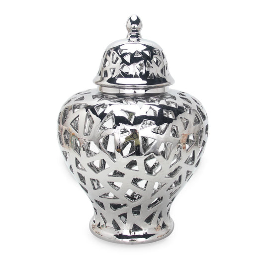 Silver Ceramic Ginger Jar Vase