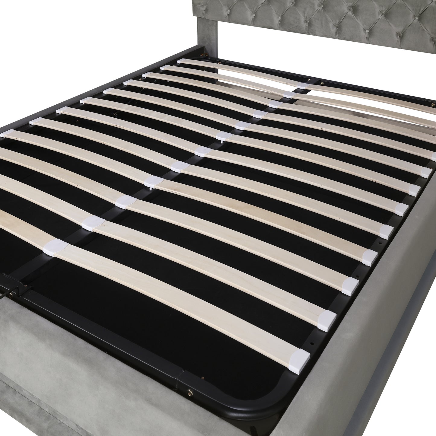 upholstered platform bed with adjustable tufted headboard and led light