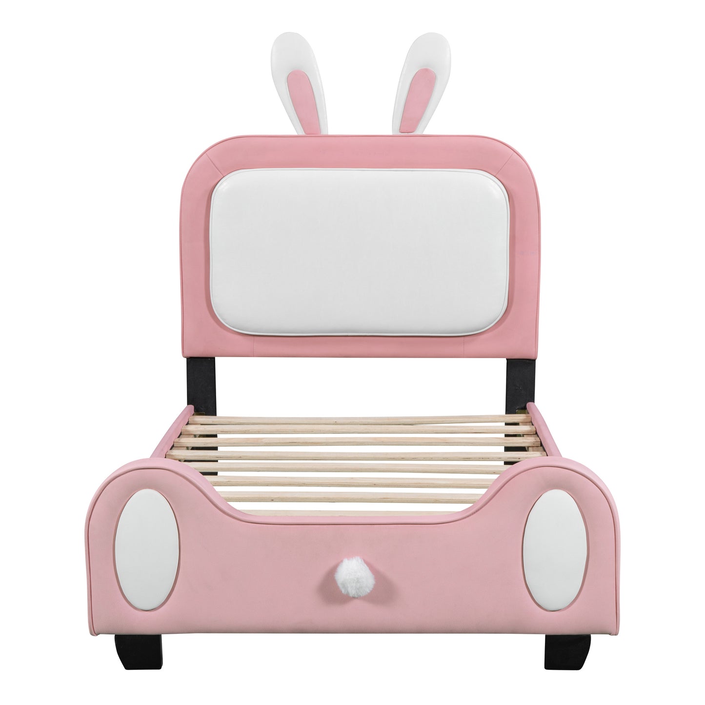 upholstered rabbit-shape princess bed, white+pink