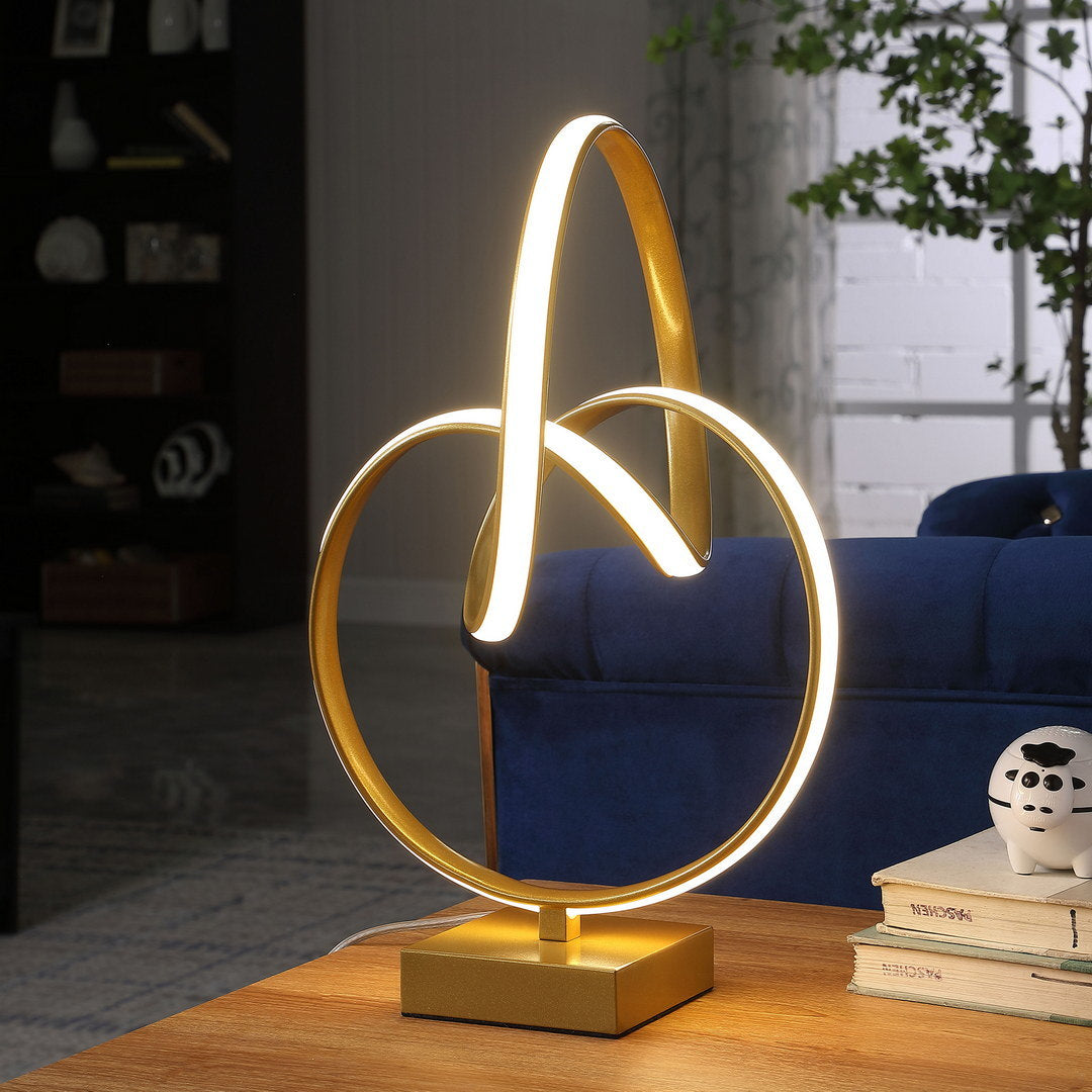 19" in abstract infinity matte gold modern table lamp