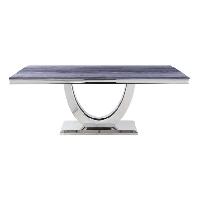 ACME Cambrie Dining Table in Faux Marble & Mirrored Silver Finish