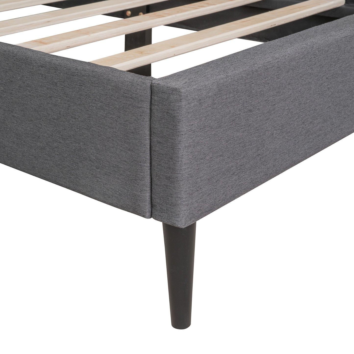 upholstered linen platform bed, gray
