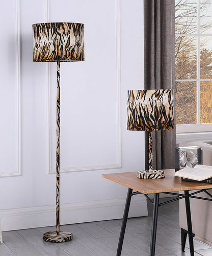 19.25" Faux Suede Tiger Print Metal Table Lamp
