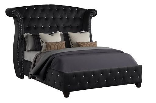 sophia upholstery queen size bed made with wood in black color