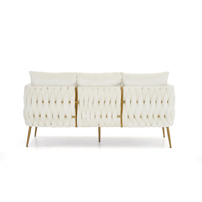 2 Pieces Modern Upholstered Couch Set, Cream White Velvet