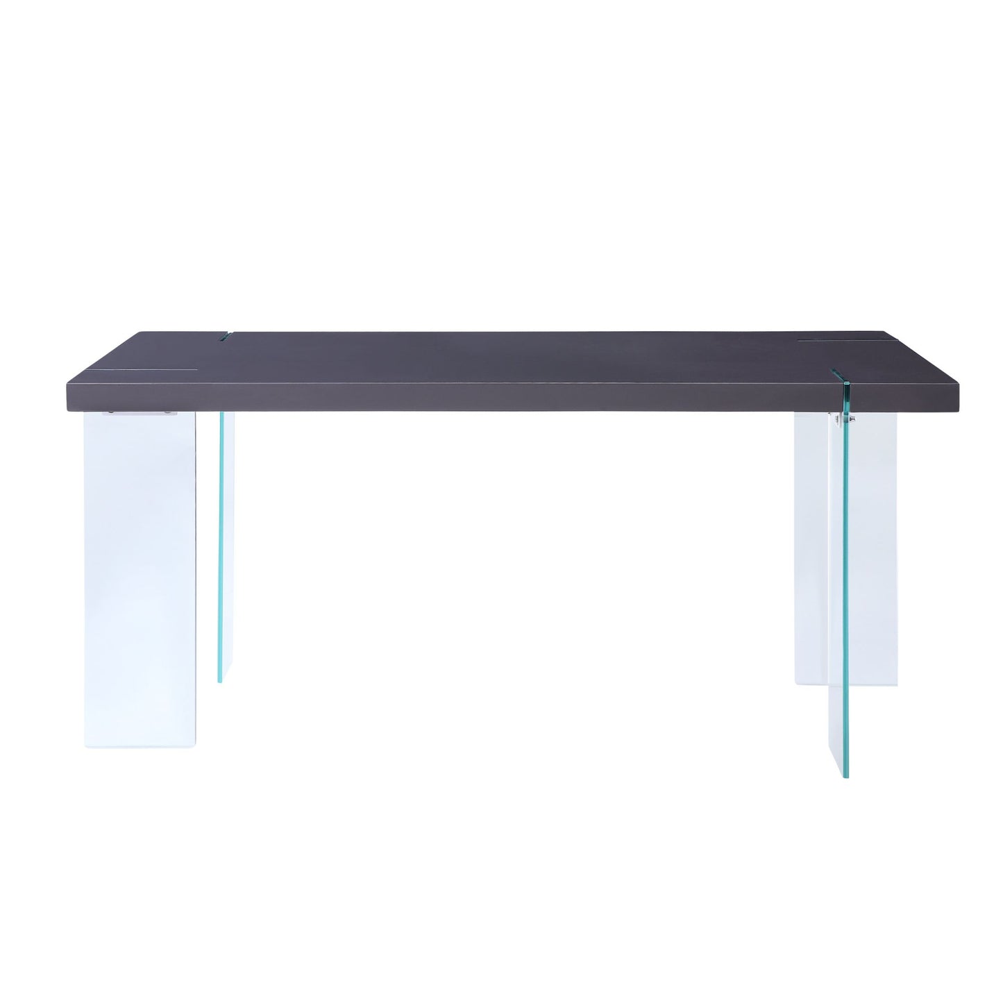 acme noland dining table, gray high gloss & clear glass