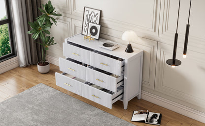 6 Drawer Dresser with Metal Handle for Bedroom, White