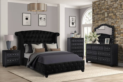 Sophia Upholstery Queen Size Bed Made With Wood in Black Color