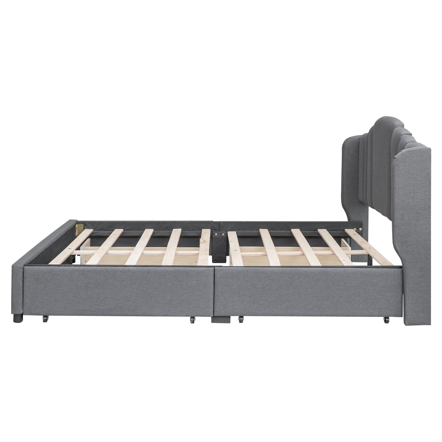 mie upholstered platform bed with wingback headboard and 4 drawers