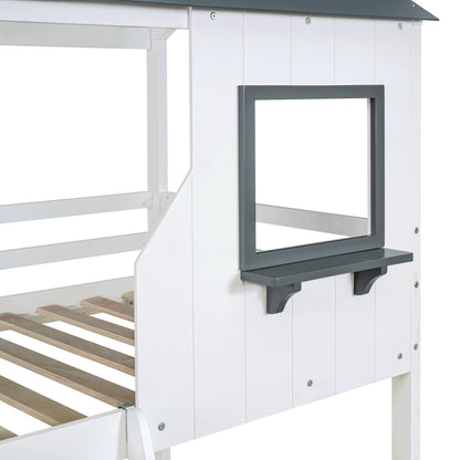 Twin Over Twin Bunk Bed with Roof