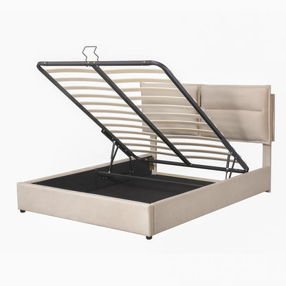 Upholstered Platform bed with a Hydraulic Storage System