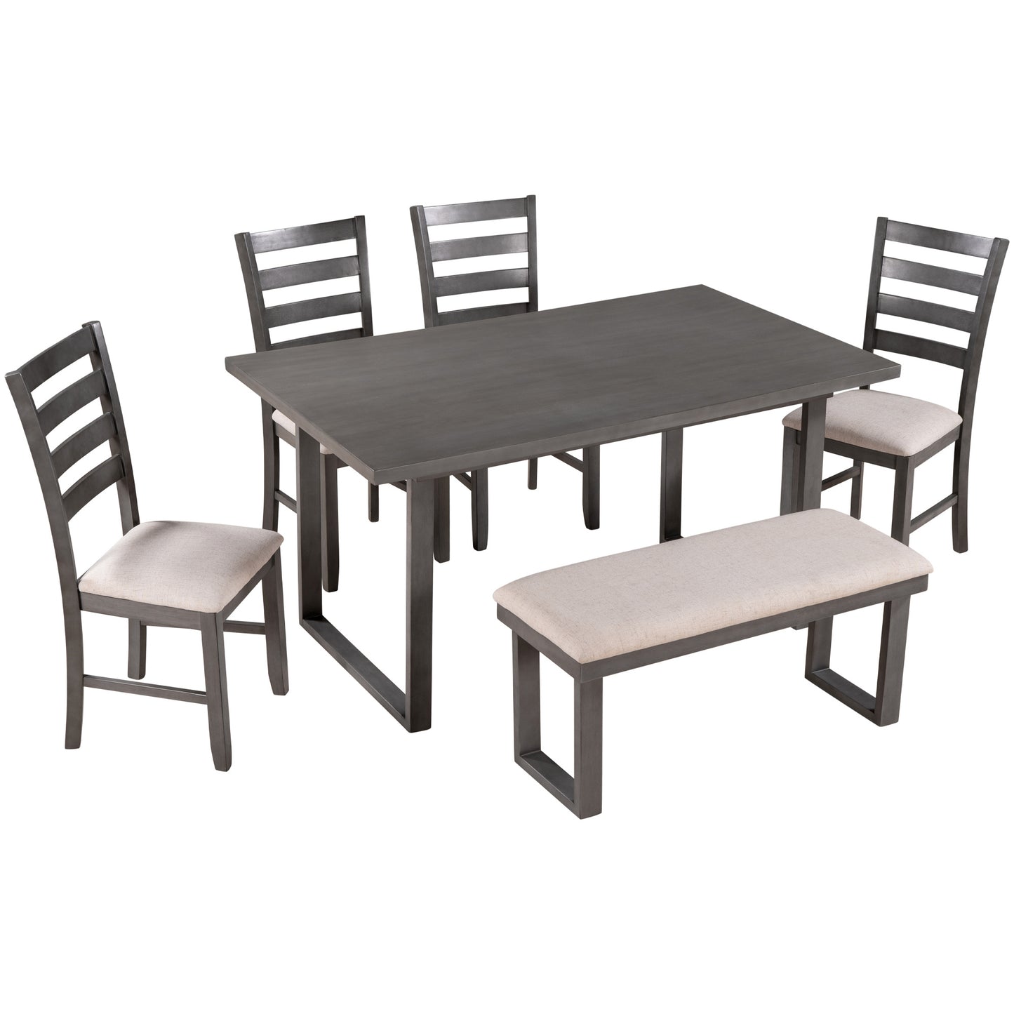 6-pieces solid wood dining table set