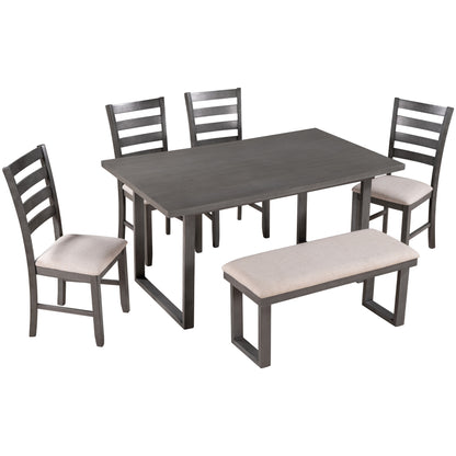 6-Pieces Solid Wood Dining Table Set