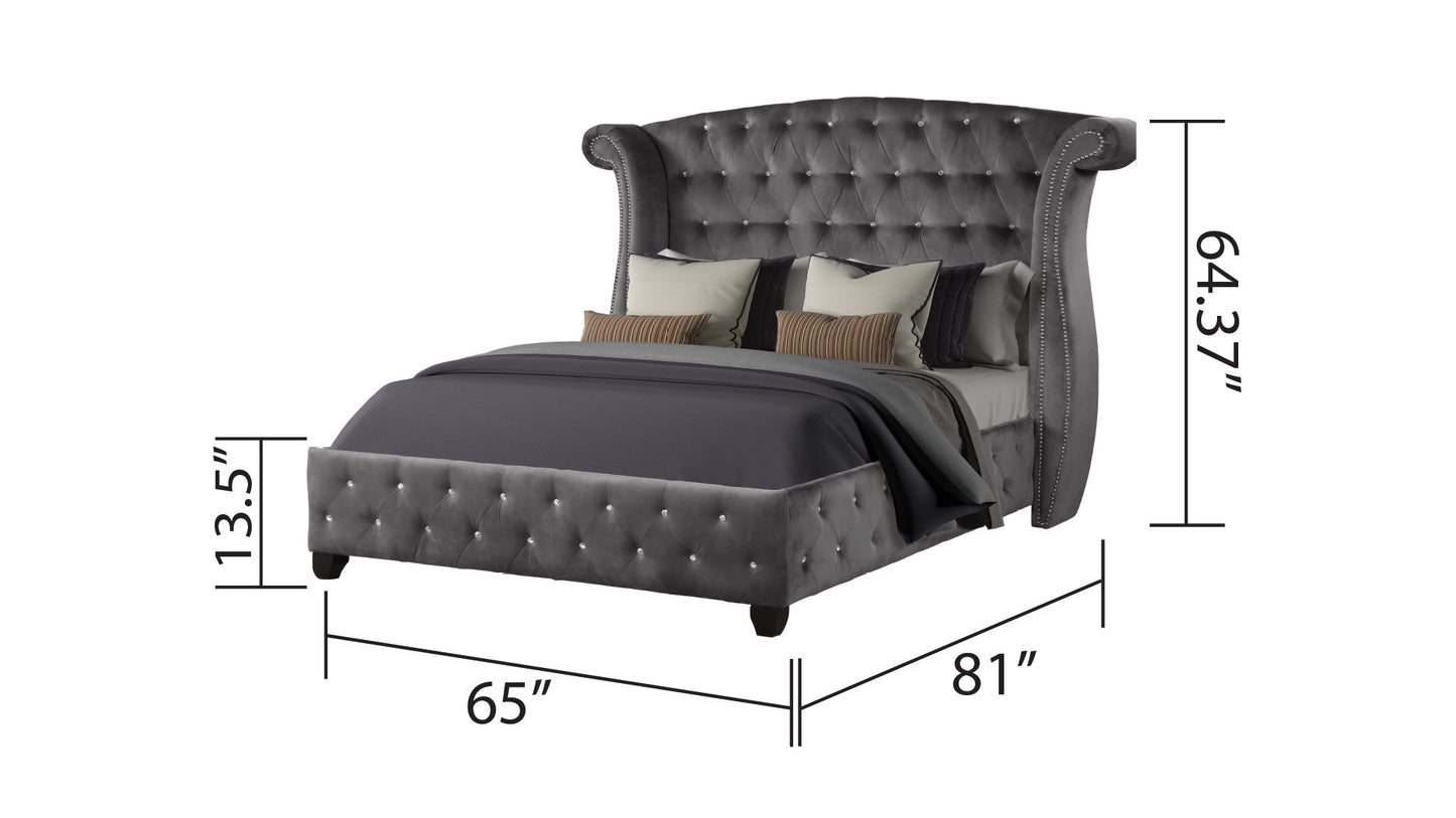 sophia modern style crystal tufted queen bed made with wood in gray