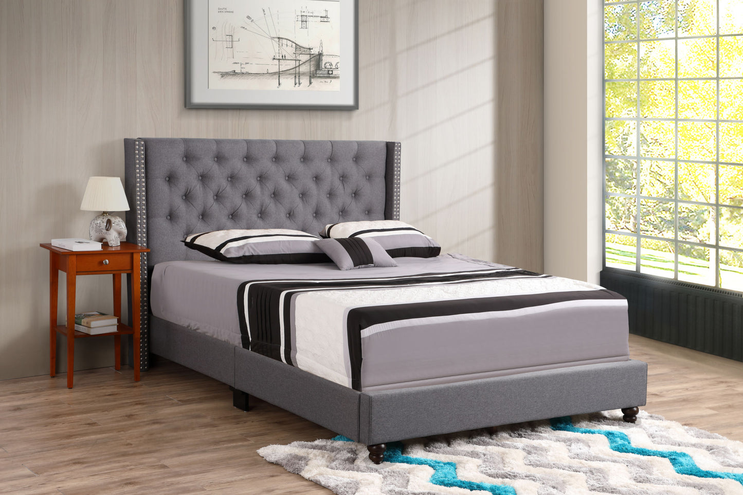 julie upholstered bed , grey