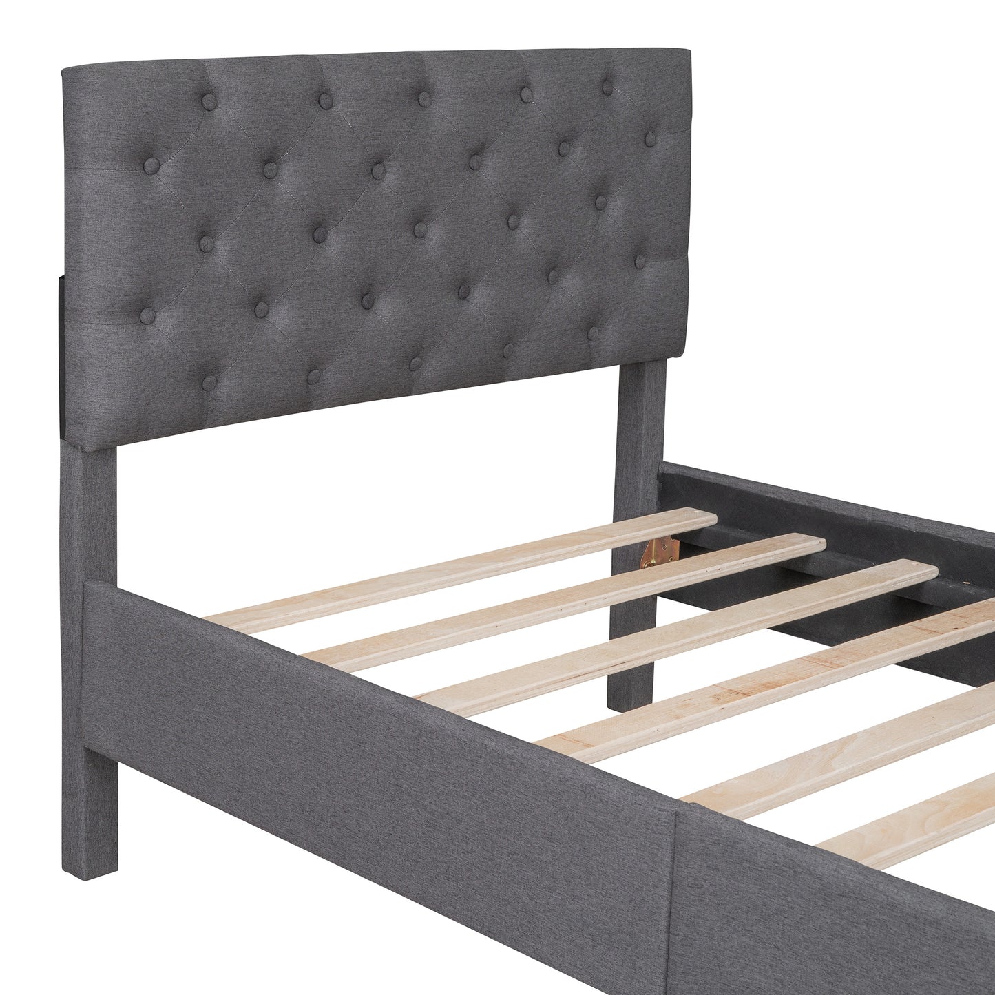 linen upholstered platform bed