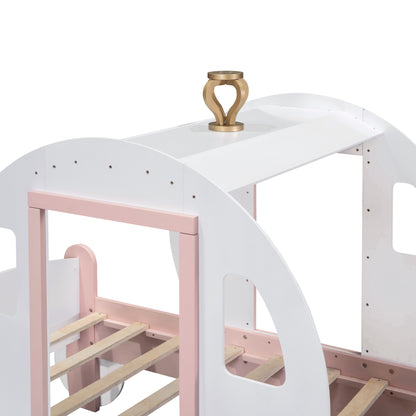 Princess Carriage Bed with Crown ,White+Pink