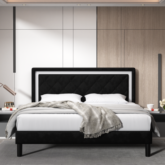 Moxy Bed with Upholstered Headboard, Black